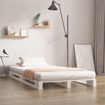 vidaXL Cadru de pat mic Single 2FT6, alb, 75x190 cm, lemn masiv de pin foto