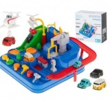 Jucarie Circuit de curse cu butoane, masinute incluse, elicopter, pod mobil, macara, 3 ani+