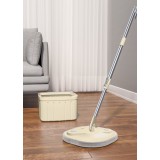 Set mop rotativ cu doua rezerve Dreamramp, culoare bej, Galeata patrata, doua compartimente pentru apa curata si murdara, robinet de scurgere a apei,