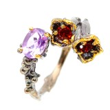 Inel din argint 925 cu ametist si granat, 7.5, reglabil