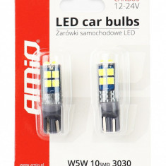 Set 2 Buc Led T10 Amio 10 SMD 3030 W5W Alb 12V/24V 02447