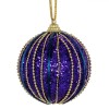 Ornament Brad Crăciun, Glob Spumă, Albastru Mov, Glitter, șiret Lanț Auriu, 8cm, Oem