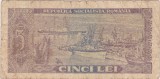 Bancnotă Rom&acirc;nia 5 lei 1966 RSR &ndash; port maritim, serie B.0125