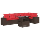 Cumpara ieftin Set canapele de gradina cu 7 piese si perne, poliratan maro