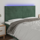 Cumpara ieftin Tăblie de pat cu LED, verde &icirc;nchis, 200x5x118/128 cm, catifea