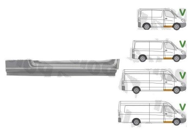 Prag MERCEDES SPRINTER, 07.2006-06.2018, VW CRAFTER (2E), 12.2005-04.2017, fata, partea dreapta, otel galvanizat; sub usa fata foto