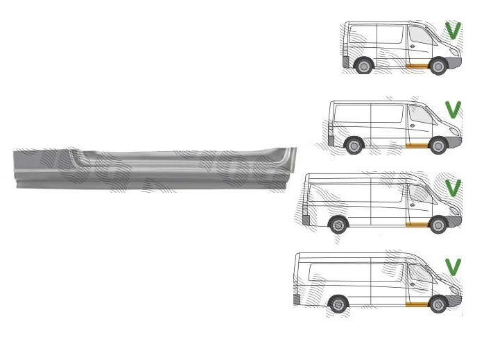 Prag MERCEDES SPRINTER, 07.2006-06.2018, VW CRAFTER (2E), 12.2005-04.2017, fata, partea dreapta, otel galvanizat; sub usa fata