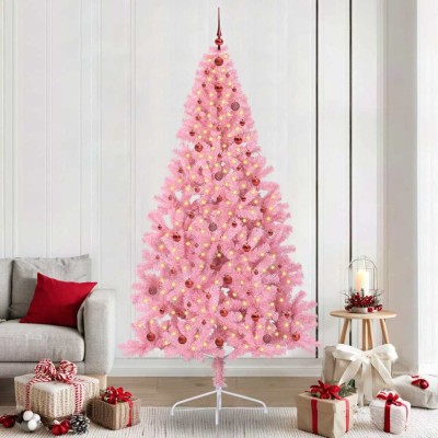 vidaXL Pom de Crăciun artificial pre-iluminat Roz 240 cm PVC 3397102 foto