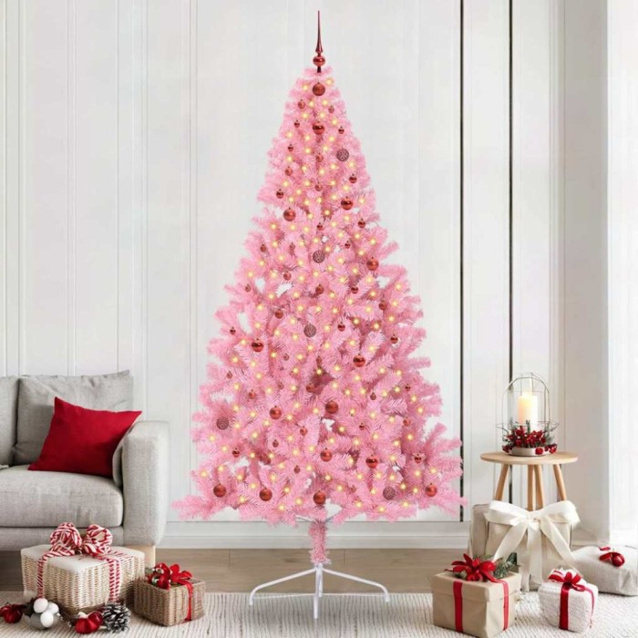 vidaXL Pom de Crăciun artificial pre-iluminat Roz 240 cm PVC 3397102