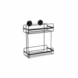 Raft Baie Metalic cu 2 Polite Sepio, Prindere pe Perete, Negru, Otel, 25.8x13.8x30.5 cm