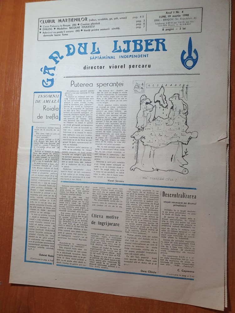 Ziarul gandul liber 19 martie 1990-ziar din brasov,contine rebus,umor etc |  Okazii.ro
