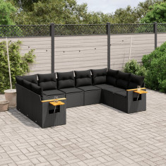 vidaXL Set mobilier de grădină cu perne, 9 piese, negru, poliratan