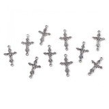 Set 10 pandantive decorative metalice, 13 x 22 mm Cruciulite argintii, Crisalida