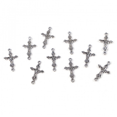 Set 10 pandantive decorative metalice, 13 x 22 mm Cruciulite argintii foto