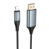 Cumpara ieftin Cablu HDMI cu conector Lightning, HD 1080p, Invelis textil, Lungime Cablu 2 Metri Negru, Hoco UA27