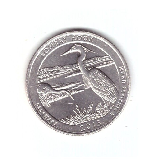 Moneda SUA 25 centi/quarter dollar 2015 D, Delaware Bombay Hook, stare buna