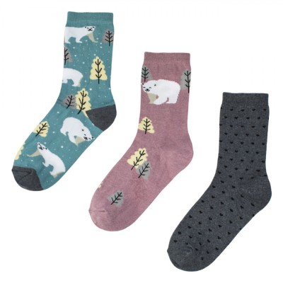 Set șosete Femei Multicolor, 3 Perechi, Imprimeu Ursuleți și Buline foto