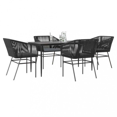 Gossi set de sufragerie de gradina 5 piese neagra sticla poly rattan foto