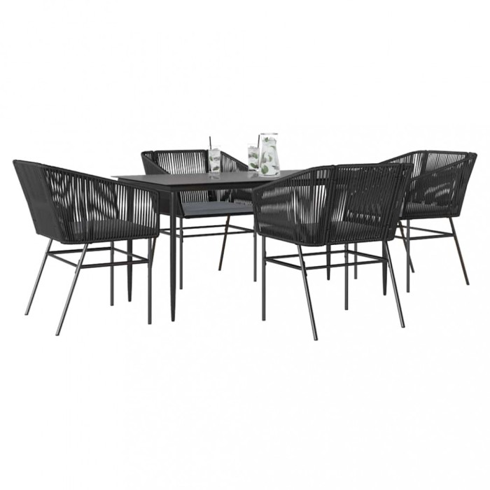 Gossi set de sufragerie de gradina 5 piese neagra sticla poly rattan