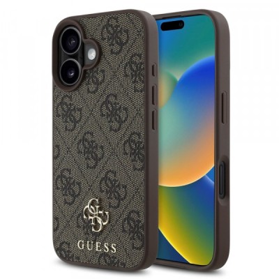 Husa MagSafe pentru Apple iPhone 16, Guess, 4G Classic, Maro foto