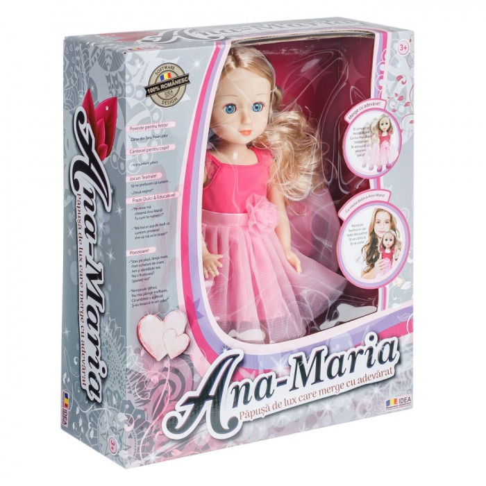 Păpușă Interactivă Idea, Ana Maria, Vorbitoare, Păr Blond, Rochie Roz