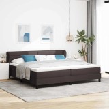 Cumpara ieftin Pat cu arcuri cu headboard Maro inchis 200 x 200 cm tesatura