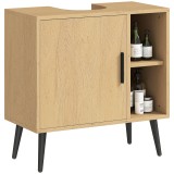 HOMCOM Mobilier sub chiuvetă baie cu ușă cu &icirc;nchidere progresivă și raft reglabil, 60 x 30 x 59,5 cm, stejar | Aosom Romania