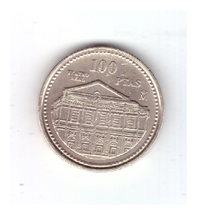 Moneda Spania 100 pesetas 1997, aniversara Teatrul Real, stare buna, curata