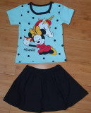 Set fata turcoaz 2 piese tricou si fusta Disney Minnie Unicorn bumbac 2 ani nou