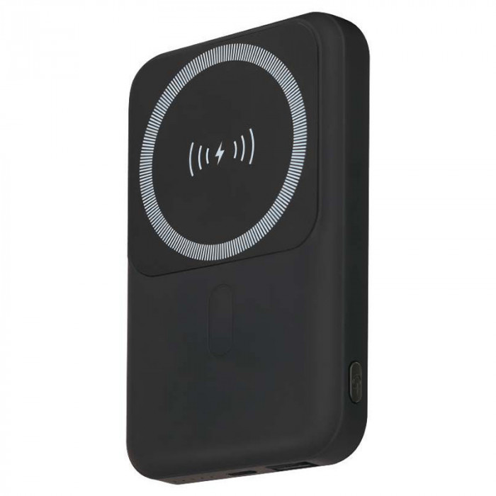 Power bank 10000mah cu inel magnetic incarcare wireless - negru