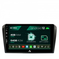 Navigatie Mazda 3 (2003-2009), Android 12, A-Octacore 4GB RAM + 64GB ROM, 9 Inch - AD-BGA9004+AD-BGRKIT322