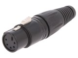 Conector XLR 5PIN Mama CLIFF pe cablu, Negru, Metal, Montaj prin lipire, Cod FC6166