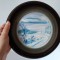 Placa ceramica aplica perete pictura manuala Romania veche, 23cm diametru