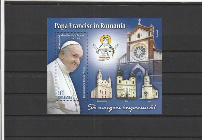 ROMANIA 2019 LP 2241 VIZITA APOSTOLICA A PAPEI FRANCISC IN ROMANIA MNH COLITA NESTAMPILATA