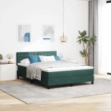 VidaXL Pat cu arcuri cu headboard Verde &icirc;nchis 140 x 200 cm Catifea