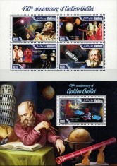 MALDIVE 2014 - Galileo Galilei, 450 de ani de la nastere /set complet MNH - bloc+colita