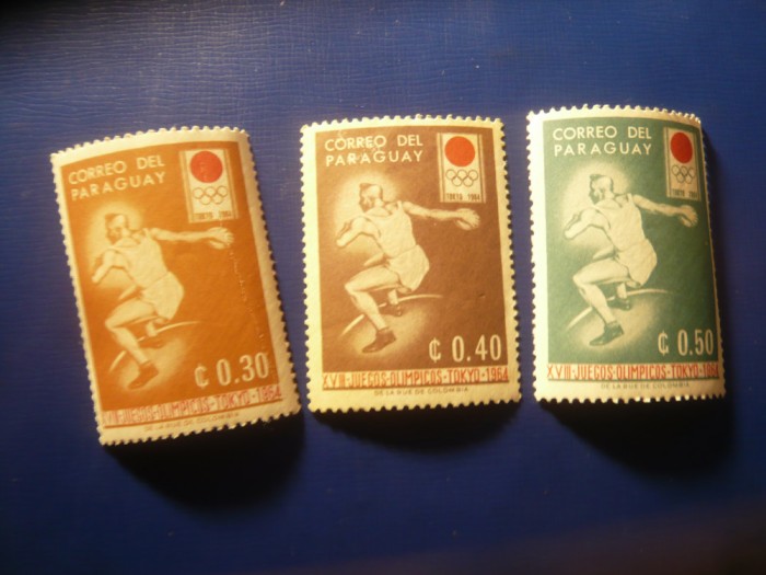Serie mica Paraguay 1964 - Olimpiada Tokio , 3 valori