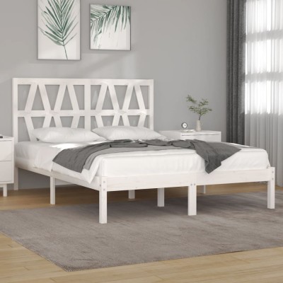 vidaXL Cadru de pat Small Double 4FT, alb, 120x190 cm, lemn masiv pin foto
