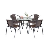 Set Mobilier Gradina Lund 4+1 Maro, Masa Sticla, Cadru Metalic, Scaune Plastic, 4 Locuri
