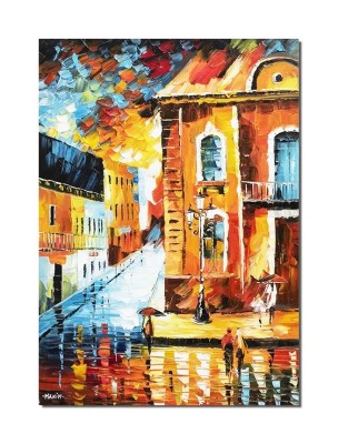 Tablou pictat manual, Seara linistita, prin orasul vechi, 70x50cm ulei pe panza, Superb foto