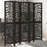 Cumpara ieftin Paravan de cameră cu 5 panouri, negru, lemn masiv paulownia