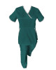 Costum Medical Pe Stil, Turcoaz inchis cu Elastan cu Garnitură stil Japonez, Model Sanda - XS, 2XL