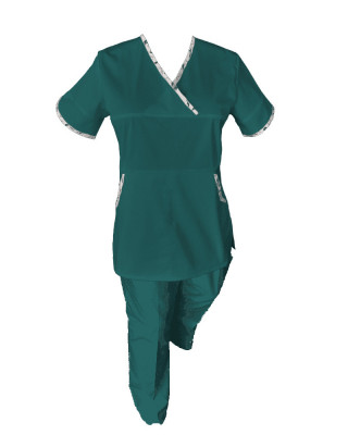 Costum Medical Pe Stil, Turcoaz inchis cu Elastan cu Garnitură stil Japonez, Model Sanda - 2XL, XS foto