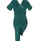 Costum Medical Pe Stil, Turcoaz inchis cu Elastan cu Garnitură stil Japonez, Model Sanda - 4XL, 2XL