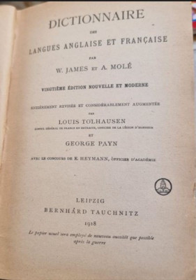 W. James, A. Mole - Dictionnaire des Langues Anglaise et Francaise foto