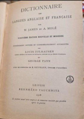 W. James, A. Mole - Dictionnaire des Langues Anglaise et Francaise foto