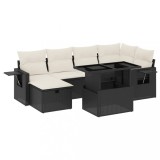 Cumpara ieftin Set canapele de gradina cu perne, 7 piese, negru, poliratan