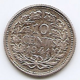 Olanda 10 Cents 1941 - Wilhelmina, Argint 1.4 g/640, 15 mm KM-163 (1)