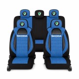 Set Huse Scaune Universale Racing, Albastru cu Negru Personalizate cu Skoda