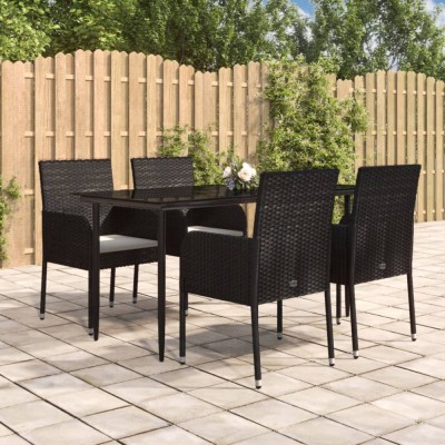 vidaXL Set mobilier de grădină cu perne, 5 piese, negru, poliratan foto
